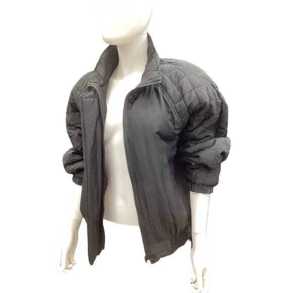 Vintage Niveau Classix Women’s Silk Bomber SZ L/XL Zipper Buttons Pockets Black - Picture 2 of 6